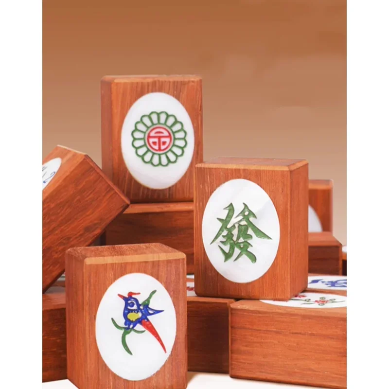 Mahjong rosewood safflower pear with box solid wood hand rub mahjong | Chuancha
