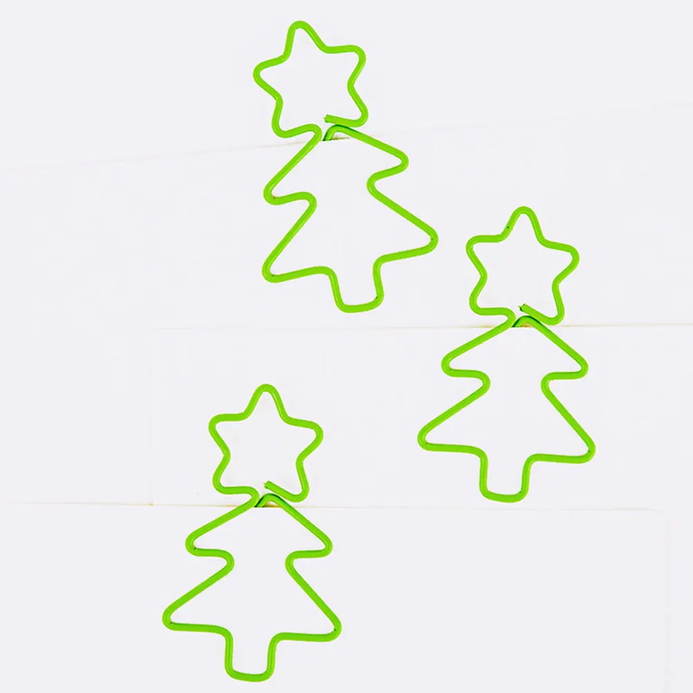 

30 Pcs Christmas Tree Paper Clips Desk Receipt Holder Scroll Decorative Paperclips Green Coated
