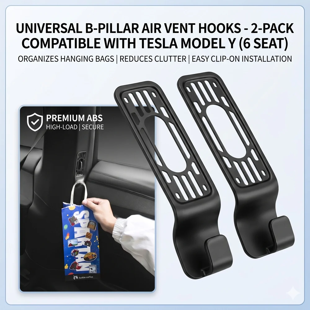 Rear Seat B Pillar Vent Hanger For Tesla Model Y L 2026 Long Wheelbase 6 Seater AC Outlet Heavy Duty Storage Hook Accessories