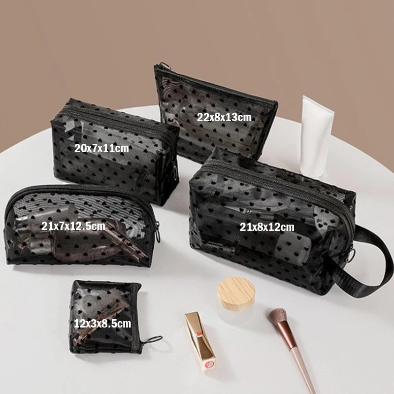 Herz Transparent Mesh Make-Up Tasche Multifunktions Tragbare Frauen Kosmetische Lagerung Tasche Damen Kulturbeutel Lippenstift Organizer Taschen – Detail 3