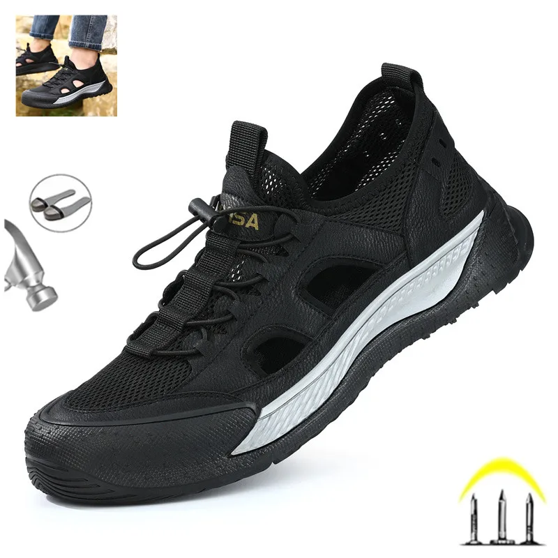 Respirável Verão Masculino Segurança Do Trabalho Sapatos Para Homens Anti Impacto Aço Toe Cap Trabalho Sapatos Anti Prego Botas Indestrutíveis Calçado