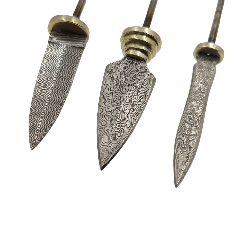 Swayboo Damascus Steel Tea Knife Semi-finished DIY Knife Needle Straight With Brass Fittings