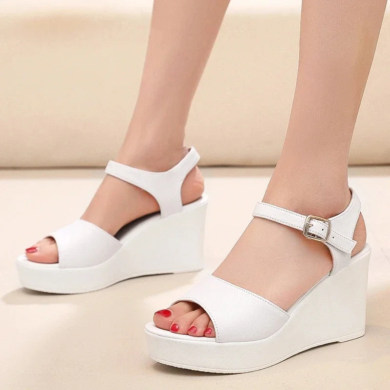 New Ultra High Heels Wedge Sandals Women Summer Sandals Sexy Wild Real Leather Sandals Women Shoes Elegant Fashion