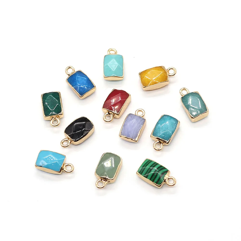 5pcs/pack Rectangle Shaped Natural Semi-precious Stone Pendants Charms DIY for Making Necklace Bracelet Earrings 11Colors 8x15mm