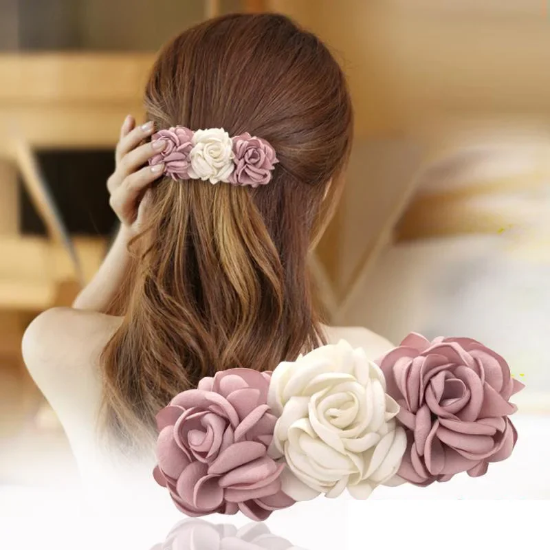 Accesorios para el cabello para mujer, Tiara coreana, pinzas para el pelo con flores, Clip cruzado de primavera, joyería para la cabeza, tocados de