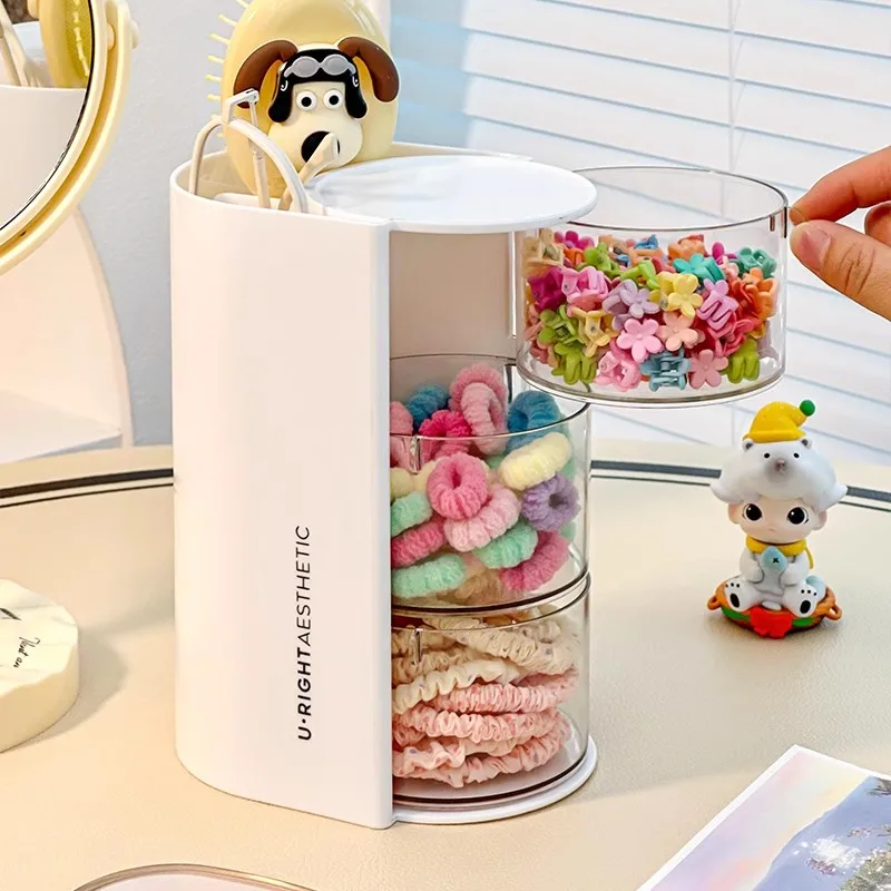 منظم إكسسوارات الشعر، صندوق تخزين أكريليك، منظم ربطات الشعر الشفاف لعصابة الرأس، حامل فرشاة المكياج، منظم المجوهرات المكتبي