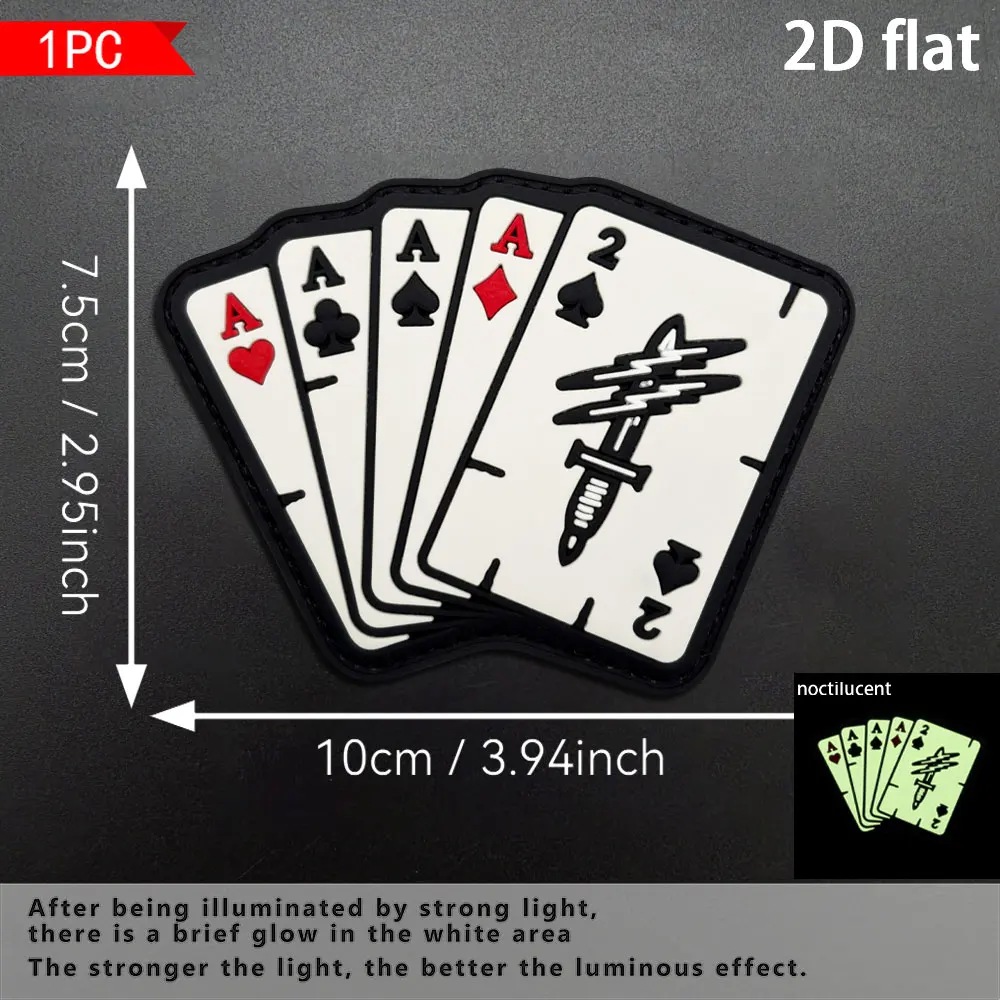 1Pc/2Pcs/3Pcs Optional Fan-Shaped Playing Card Pattern Pvc Glow-In-The-Dark Arm Patch Badge Applique Clothing Bag Hat Decoration Patch with Fleece Backing