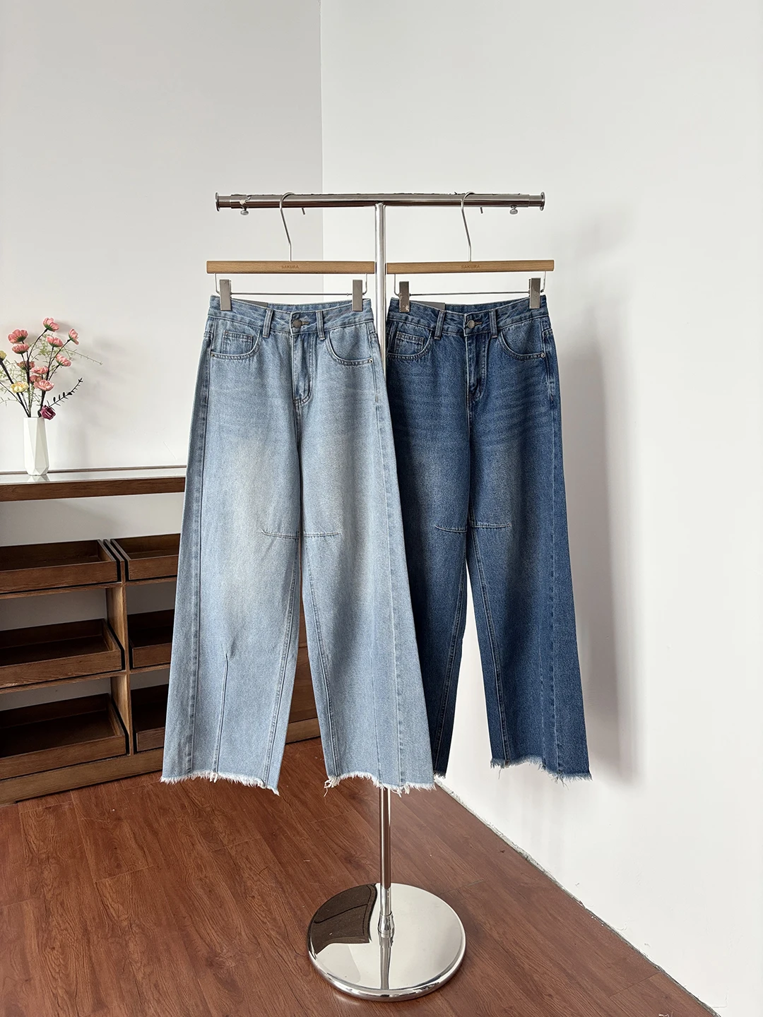 

High Waist Slim Fit American Style Vintage Ripped Denim Jeans Women's Spring Summer New Arrival Wide Leg Pants