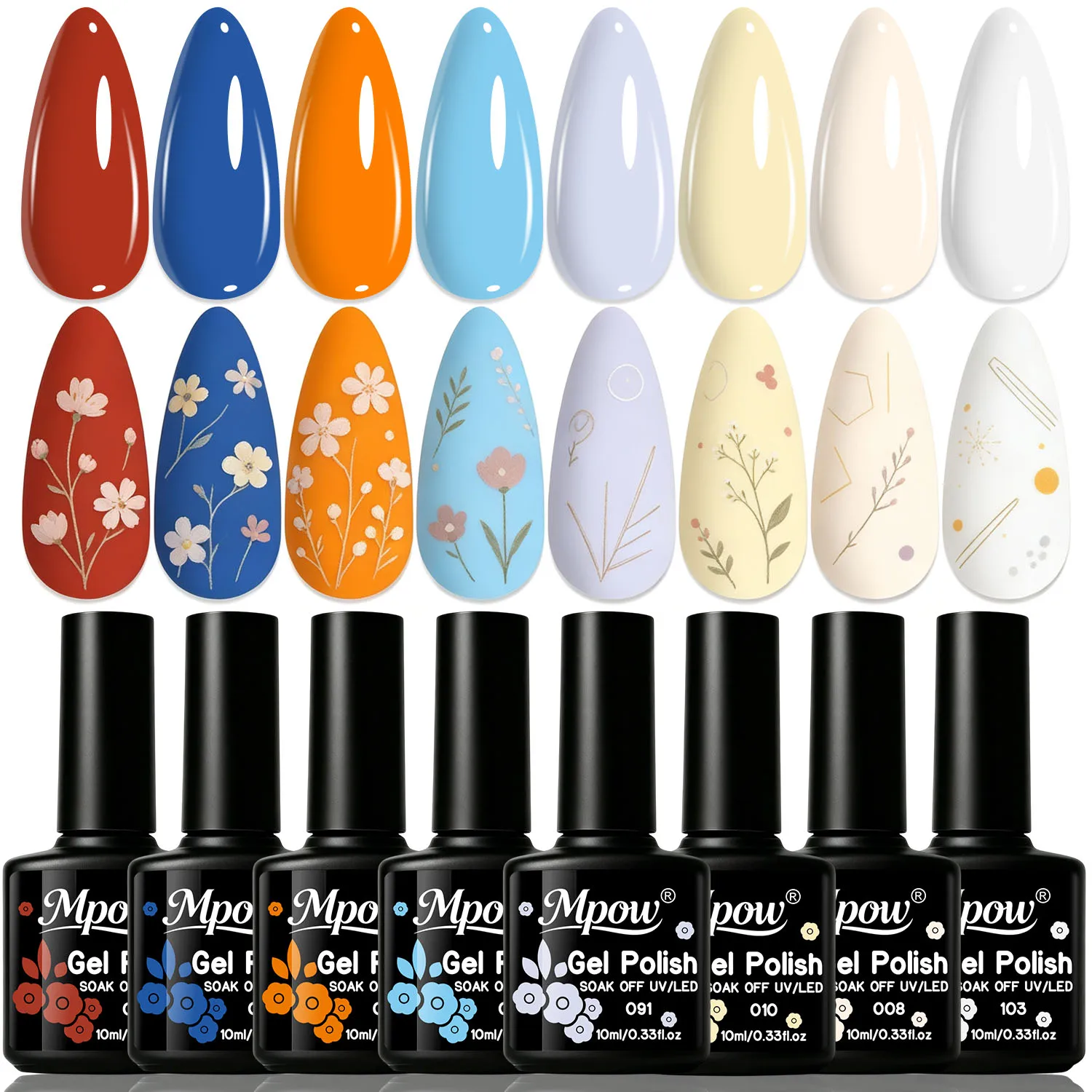 Mpow 10ml 4/8Pcs Gel Polish Set Red Blue Orange Purple Yellow White High Pigment for Nail Art Drawing Nail Art Soak Off UV LED