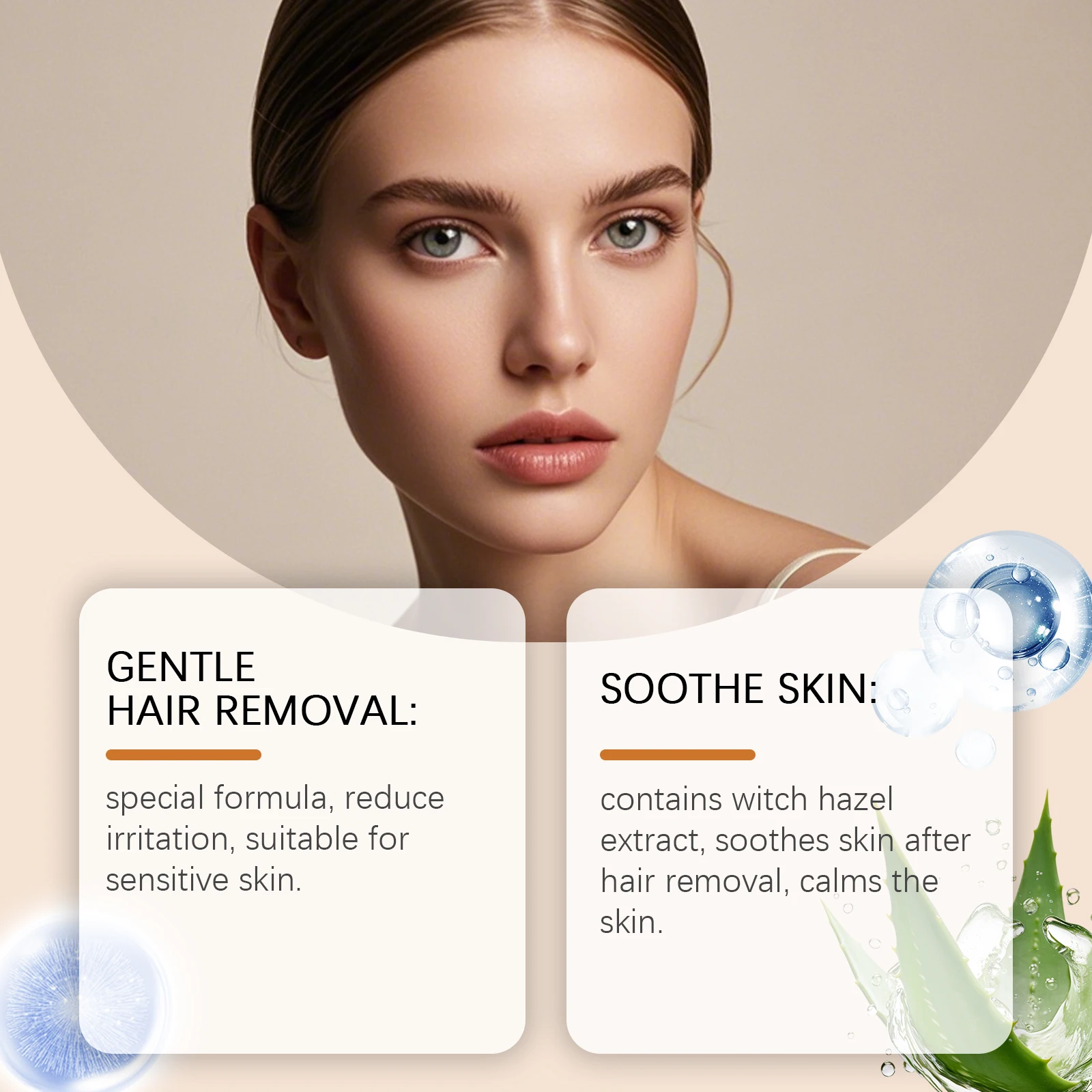 

Gentle Depilatory Cream for Face Non-irritating Painless Rapid Hair Removal Moisturize Soft Smooth Skin Aloe Vera Epilator Cream
