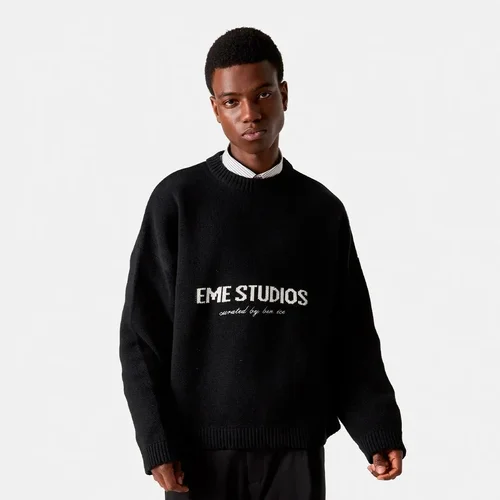 Imagen 2 del producto Y2K-suéter de punto de gran tamaño con cuello redondo para hombre, jersey Harajuku con patrón de letras, traje diario para ir al trabajo en la calle, Otoño e Invierno