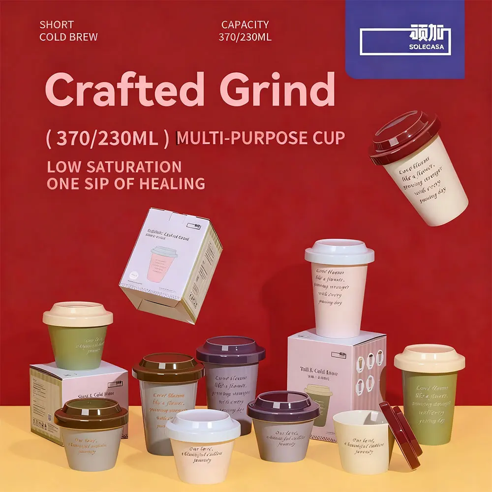 SHUNXIANG Keramik-Kaffeebecher 230/370ml Kontrastfarbene Buchstaben-Tasse mit Deckel Handgriff Hoher Becher Kaffeetassen Frühstücks-Saftbecher