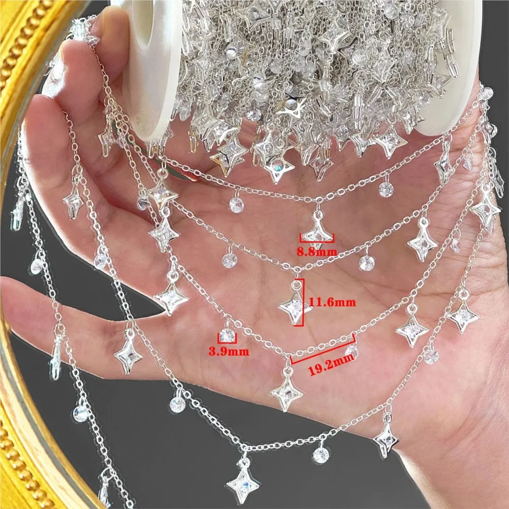 0.5/1meter Shiny Star Zircon Dangle Charm Copper Link Chain For DIY Necklace Bracelet Bag Decoration Tassel Clothing Accessories image 5