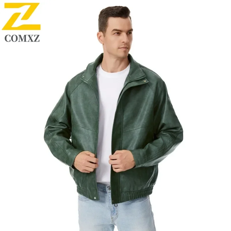 

Unisex Embroidered PU Leather Jacket Stand Collar Loose Fit Biker Pilot Coat Streetwear American Style Motorcycle Outerwear 2025