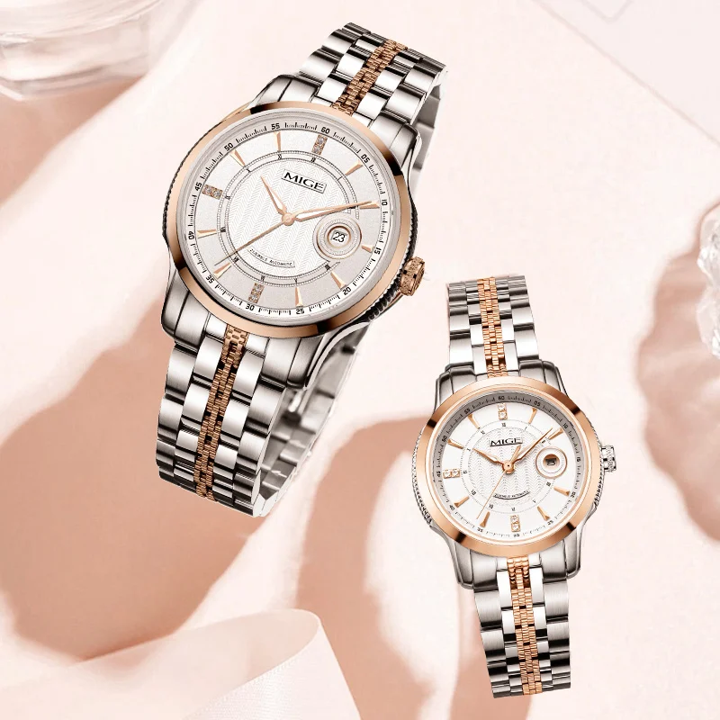 MIGE Original Miyota8215 Automatic Watches for Man Business Mens Watch Stainless Steel Waterproof Calendar Luminous Wristwatches