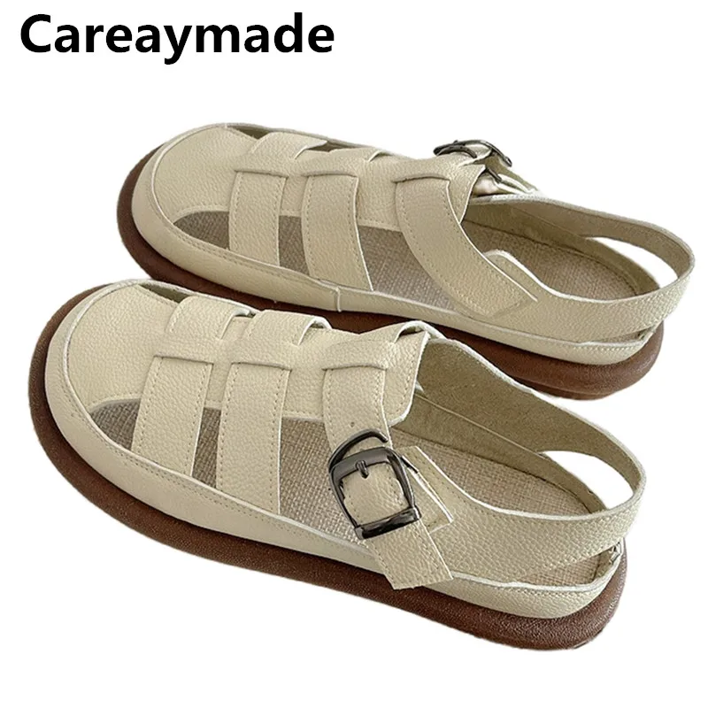 Careaymade-Retro Woven Roman Sandals for Women New Soft Sole Handmade Hollow out Pig Cage Shoes Versatile Women's Shoes