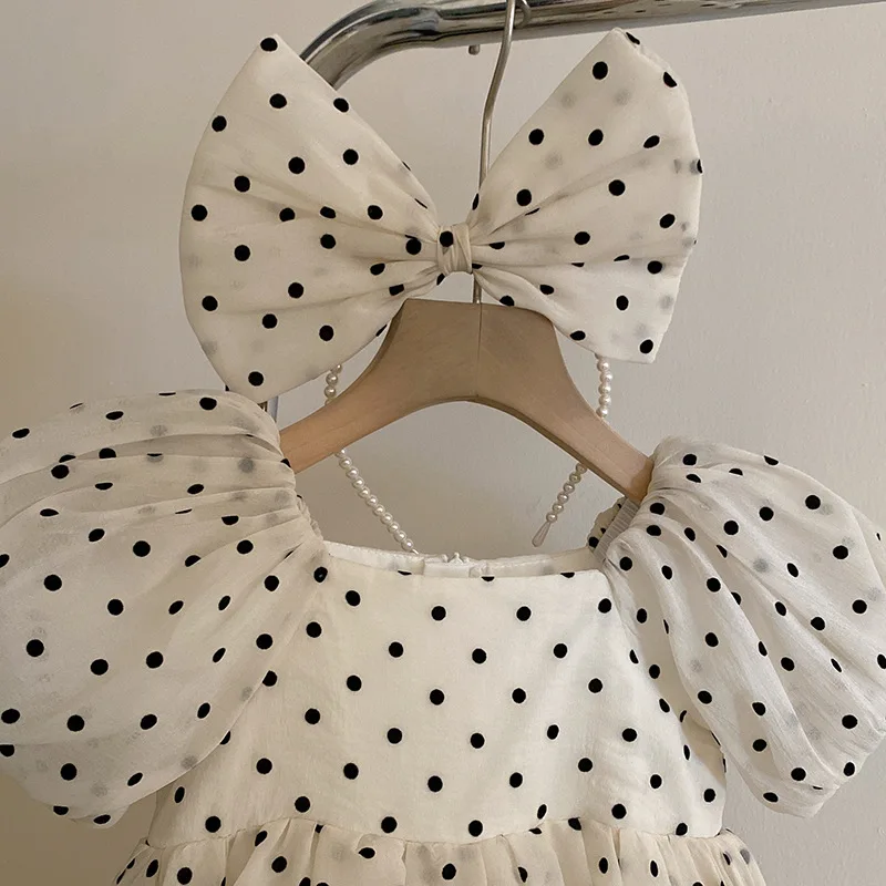 2-10y Koreaanse Stijl Bruiloft Meisjes Polka Dot Bruidsmeisje Lange Jurken Zomer Baby Verjaardag Avond Poff Mouw Elegante Jurk