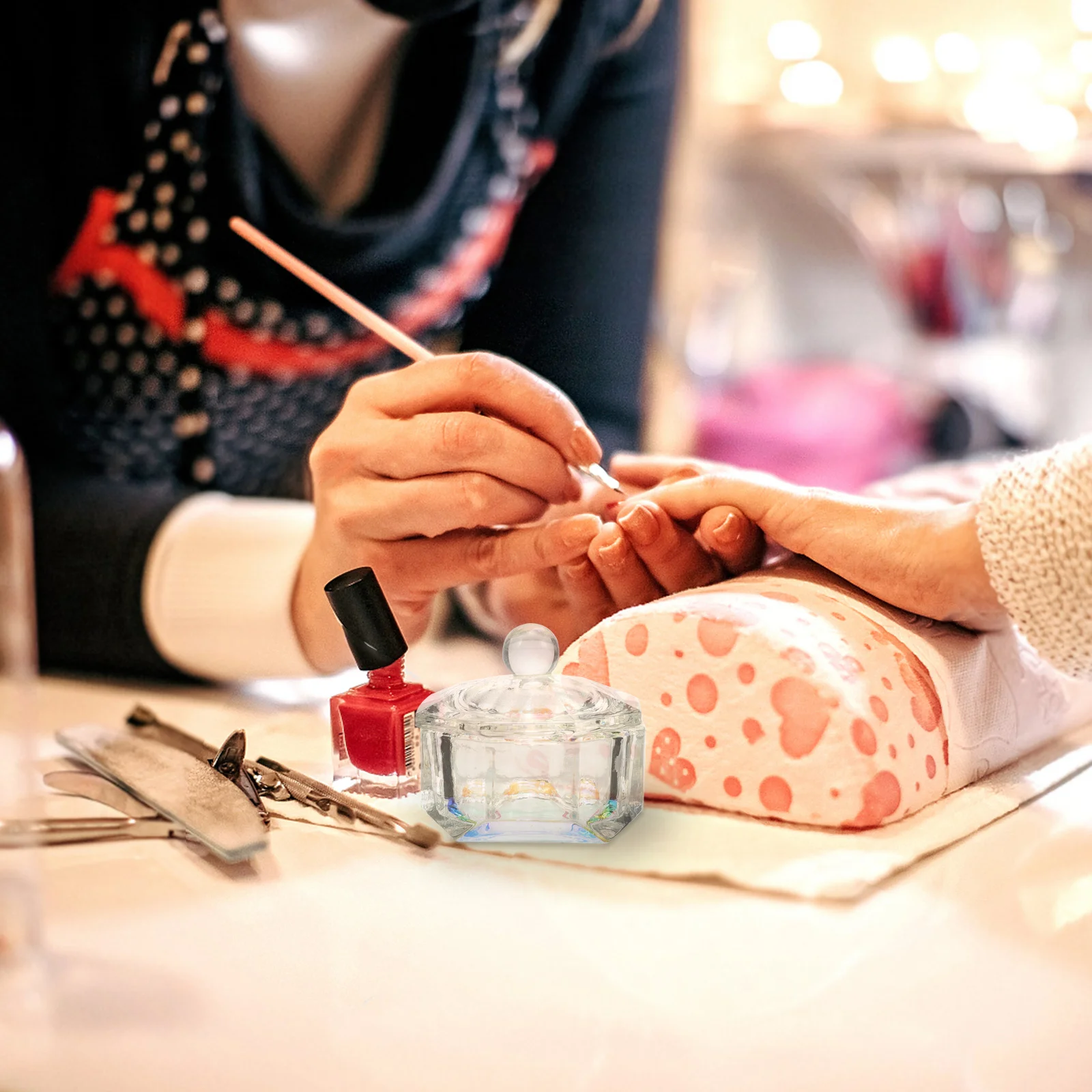 2 bicchieri di vetro di cristallo colorato piatto Dappen trasparente per strumento per manicure per miscelazione di polvere liquida per unghie acriliche con coperchio