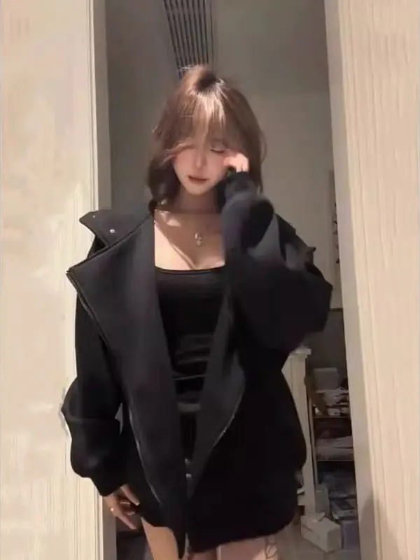 

Ретро-американская толстовка-худи с двойной молнией и декоративными вставками из плотного хлопка для пар, мужская, приталенного кроя, весна-осень