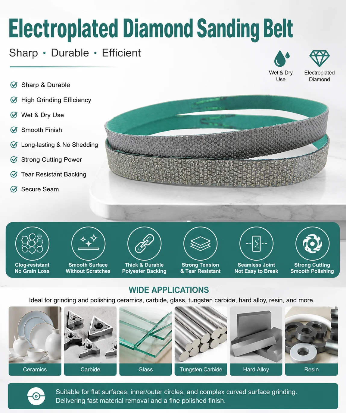 330x10mm Electroplated Abrasive Sanding Belt Diamond Grinding Belt For Jade Ceramic Polishing Sand Belt