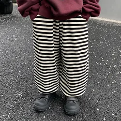 Winter Children Boys Trousers Cotton Striped Thicken Toddler Baby Boys Pants Casual Loose Elastic Waist 1-10Y boys Warm trousers