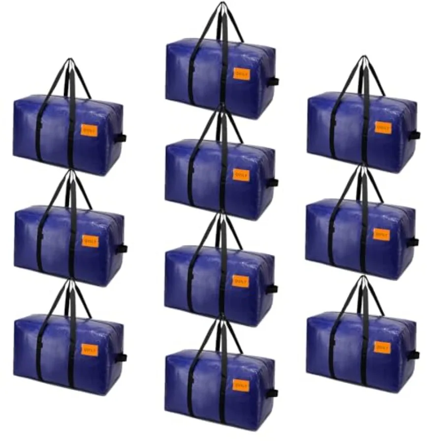 

10-Pack Heavy Duty Moving Bags and Large Storage Bags with Strong Handles, Durable Zippers, and Space-Saving Design, Extra Larg