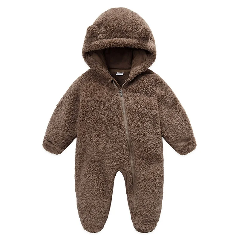 Newborn Bear Winter Warmer Snowsuit Fleece Hooded Romper Jumpsuit for Baby Girls Boys