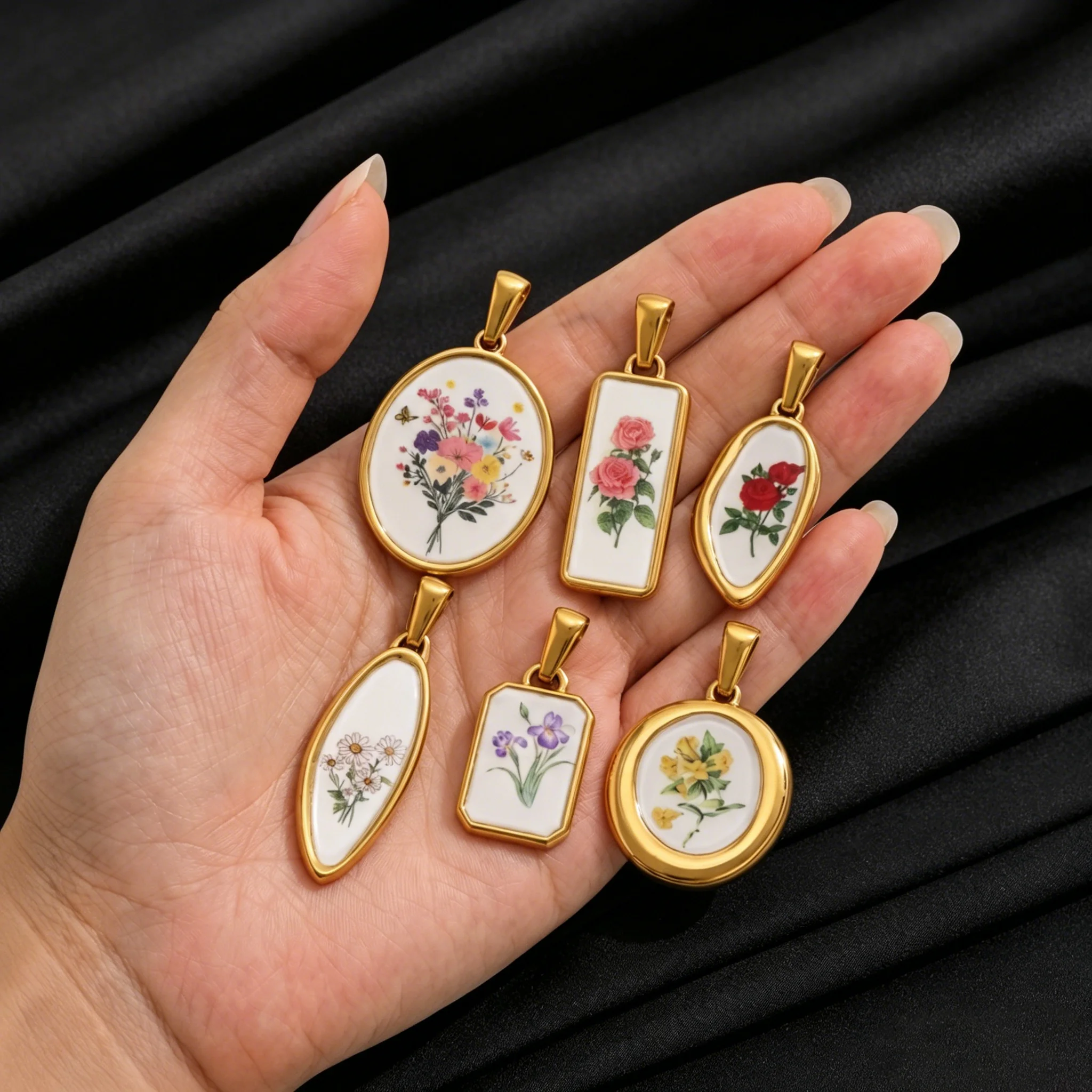 2 Stück/Set Edelstahl-Anhänger in Goldfarbe mit Emaille-Rosenblüten für DIY-Halsketten, Ohrringe, Schmuckherstellung und Zubehör – Detail 5