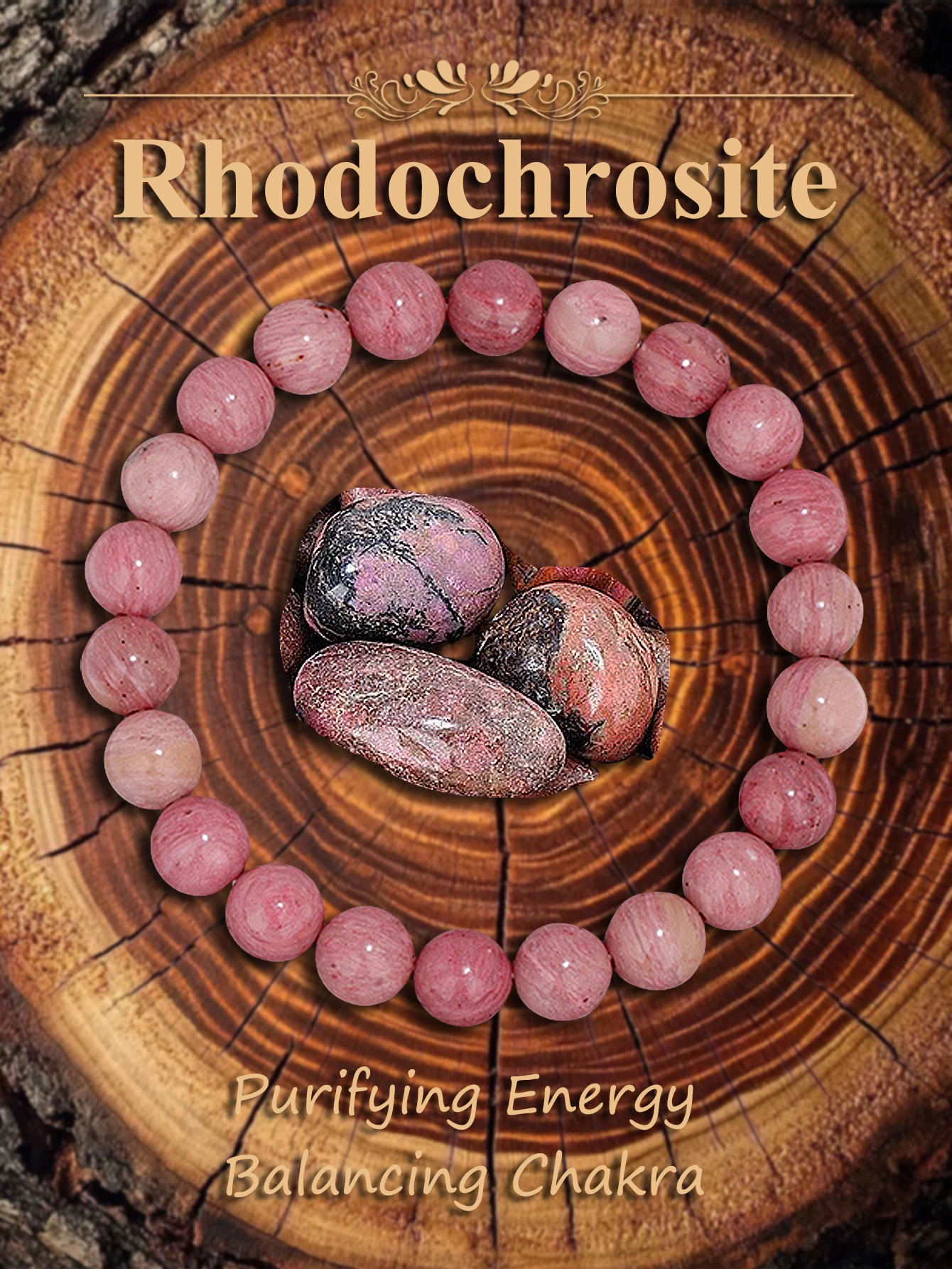 

Natural Rhodonite Beaded Bracelet for Love Emotional Balance Stress Relief Healing Stone Jewelry Positive Energy Spiritual Gift