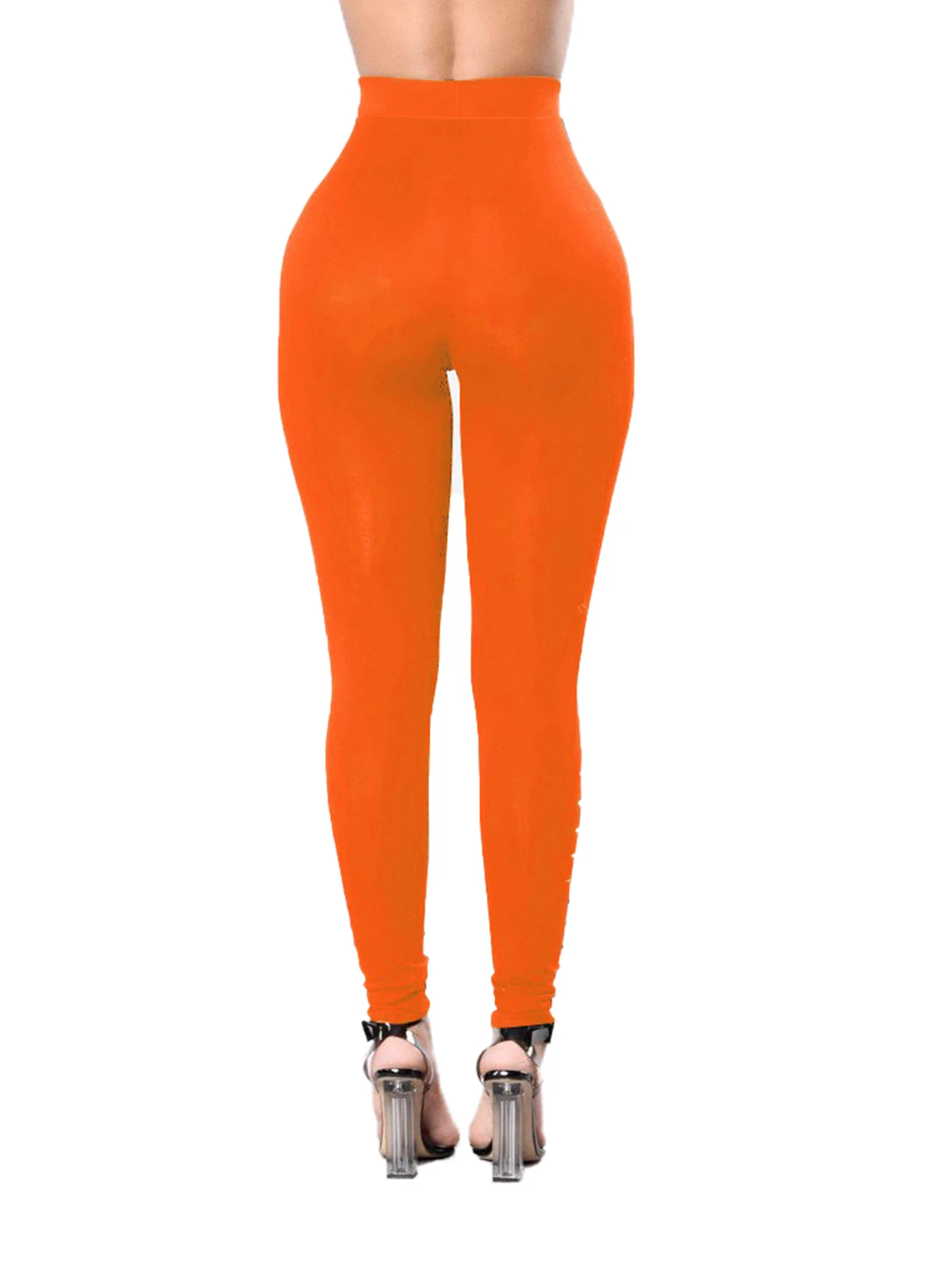 Europe And The United States Spring And Summer Female Orange Red Tight Front Hole Leggings Female High Stretch Fashion Leggings