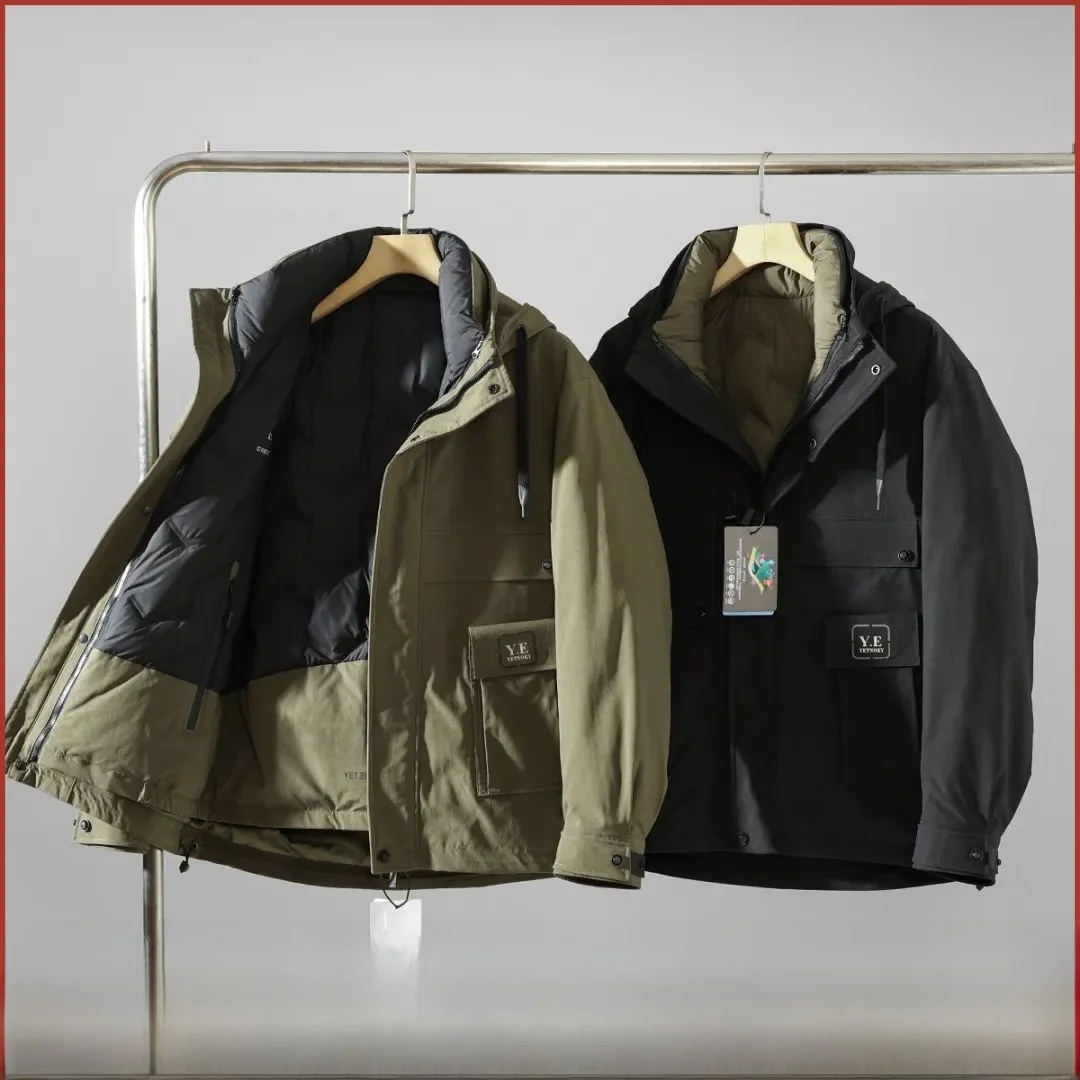 

High-End Tee-In-One Detachable Inner Outdoor Hat Hooded down Jaet Youth Faion Regular Length Pure Color Men's Ja...