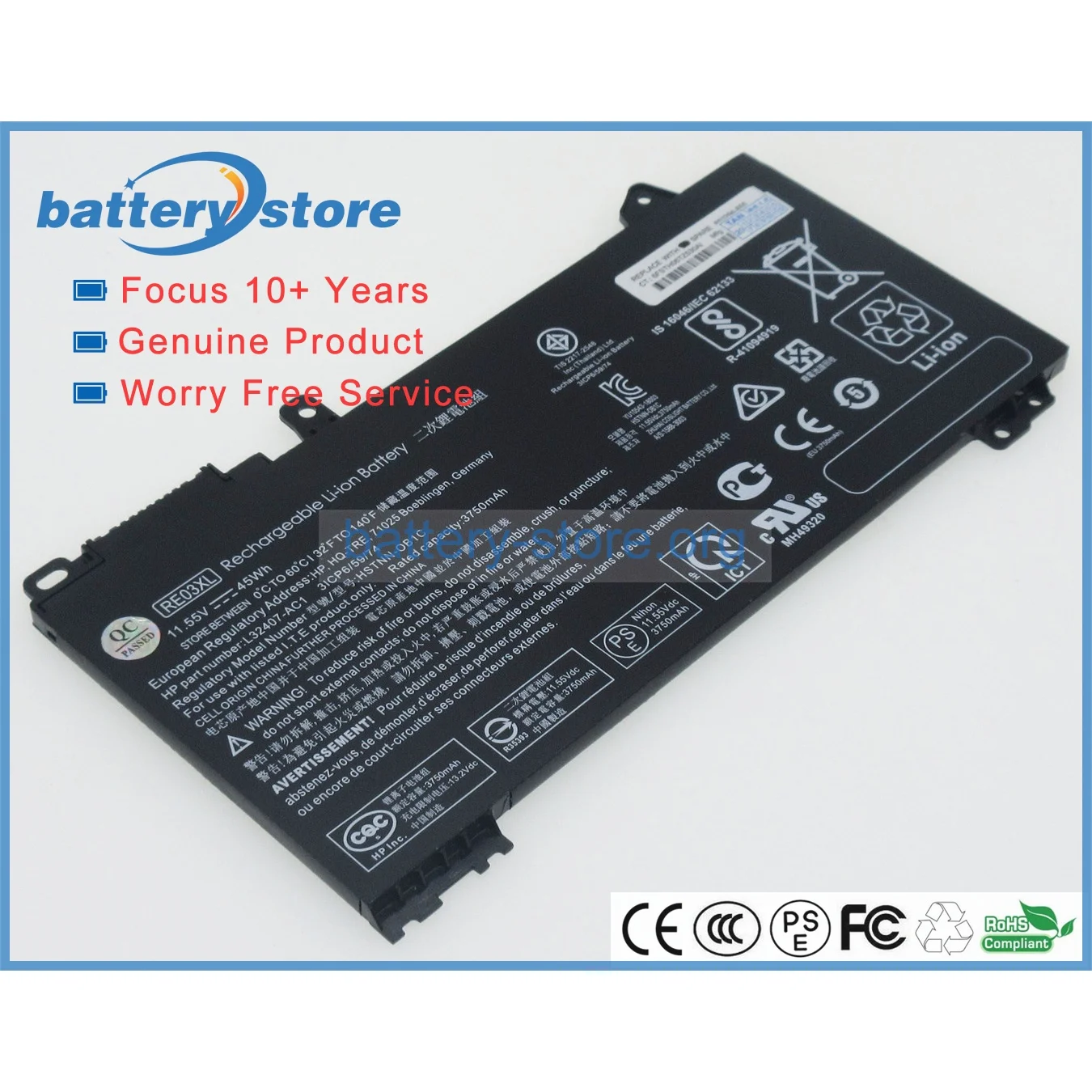 Genuine laptop batteries for L32407-541,L32407-AC1,HSTNN-UB7R,RE03045XL,ProBook 445 G6,450 G7 Core i7,11.55V,3 cell