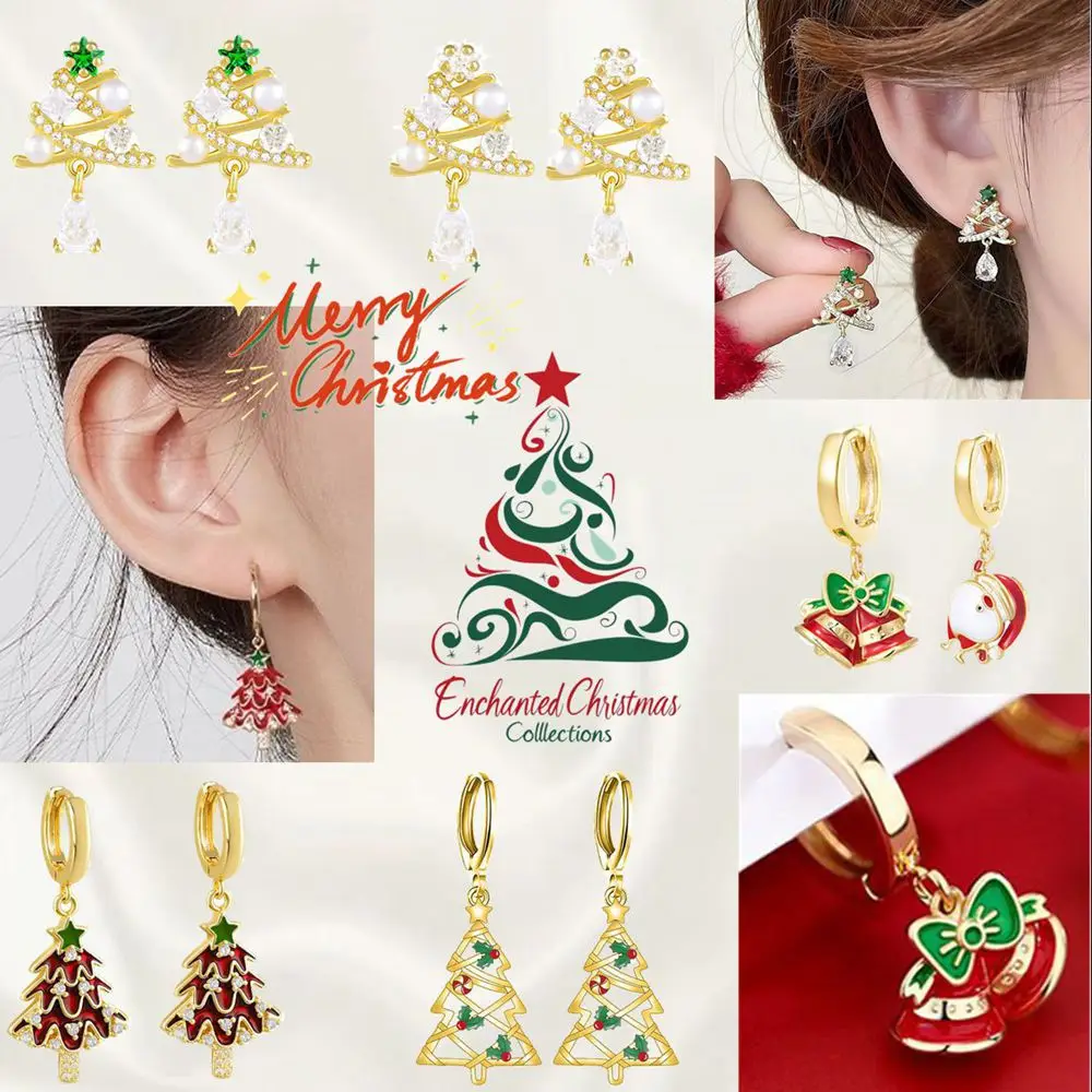 925 Sterling Silver Ear Needle Exquisite Cute Hoop Earrings Snow/flake Santa Claus Sweet Women's Earrings Christmas Gift Party