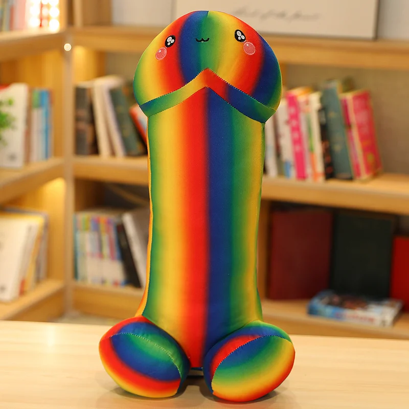 Big Size Rainbow Trick Penis Plush Soft Lifelike Boy Dick Plushie Real-Life Penis Pillow Sexy Hugging Pillow Girlfriend Gift