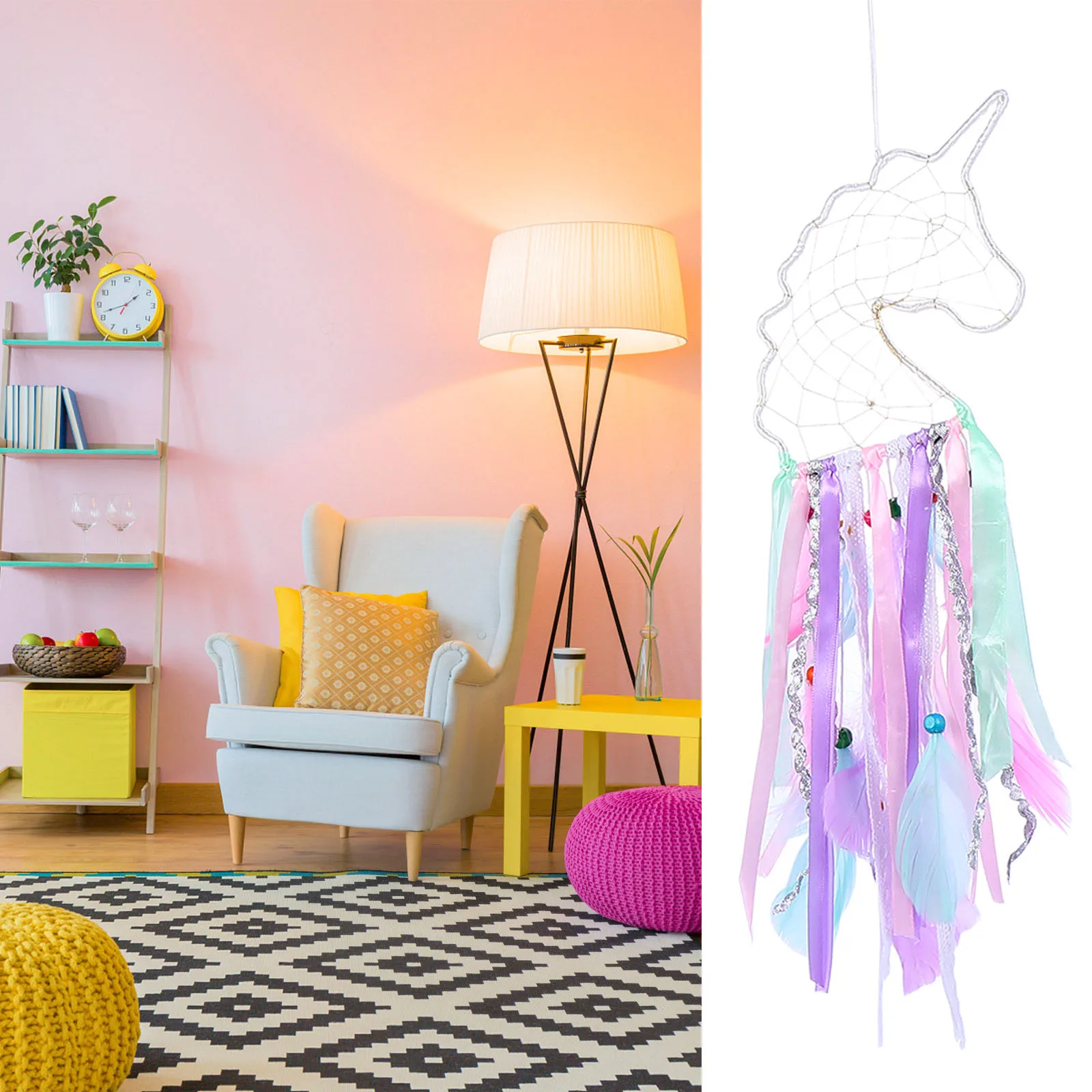 

1Pcs Unicorn Dreamcatcher Small Night Light Colorful Hanging Pendant Indoor Decor Dreamcatcher Hanging Light Home Decor Wall Art