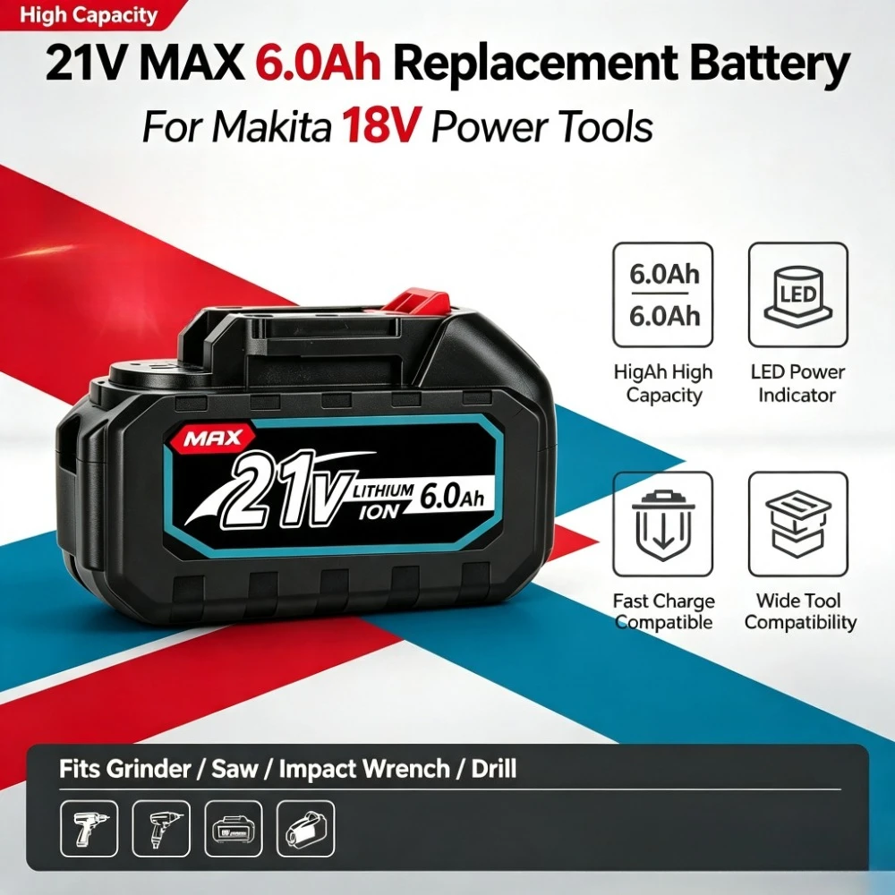 21V 3.0Ah/6.0Ah/9.0Ah Lithium Battery For Makita 18V Power Tools Replacement Rechargeable Battery Pack With Power Indicator