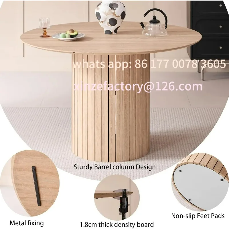 طاولة طعام مستديرة قابلة للتخصيص/طاولة نورديك تتسع لـ 4 إلى 6 أشخاص، غرفة طعام دائرية بقاعدة خشبية، طاولة عشاء المطبخ #3