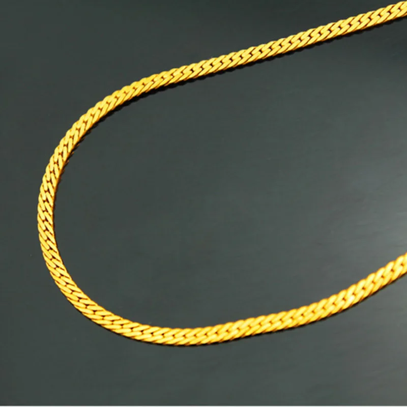 Luxury 24K 9999 Pure Gold real gold Women's simple 2mm smooth retro dense necklace