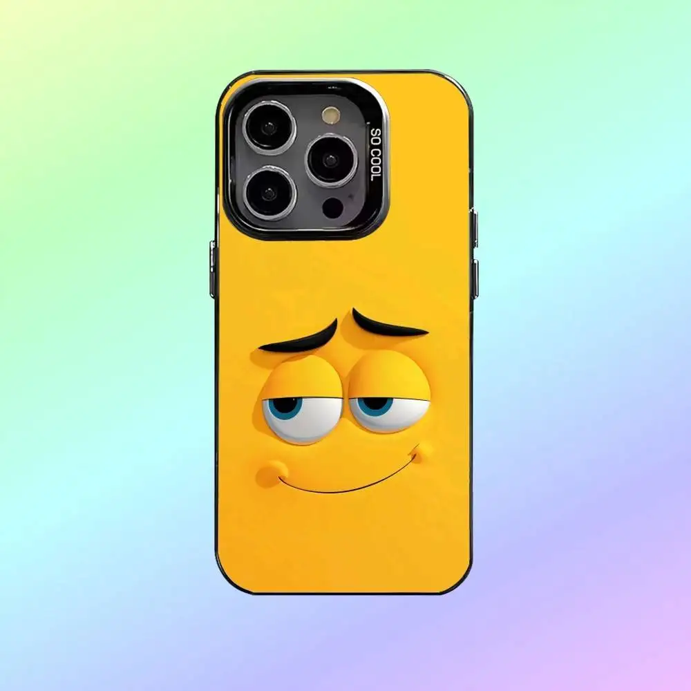 interessante custodia per telefono E-emoji per iPhone17,16,15,14,13,12,11 Plus, custodia per telefono posteriore colorata in argento Pro Max