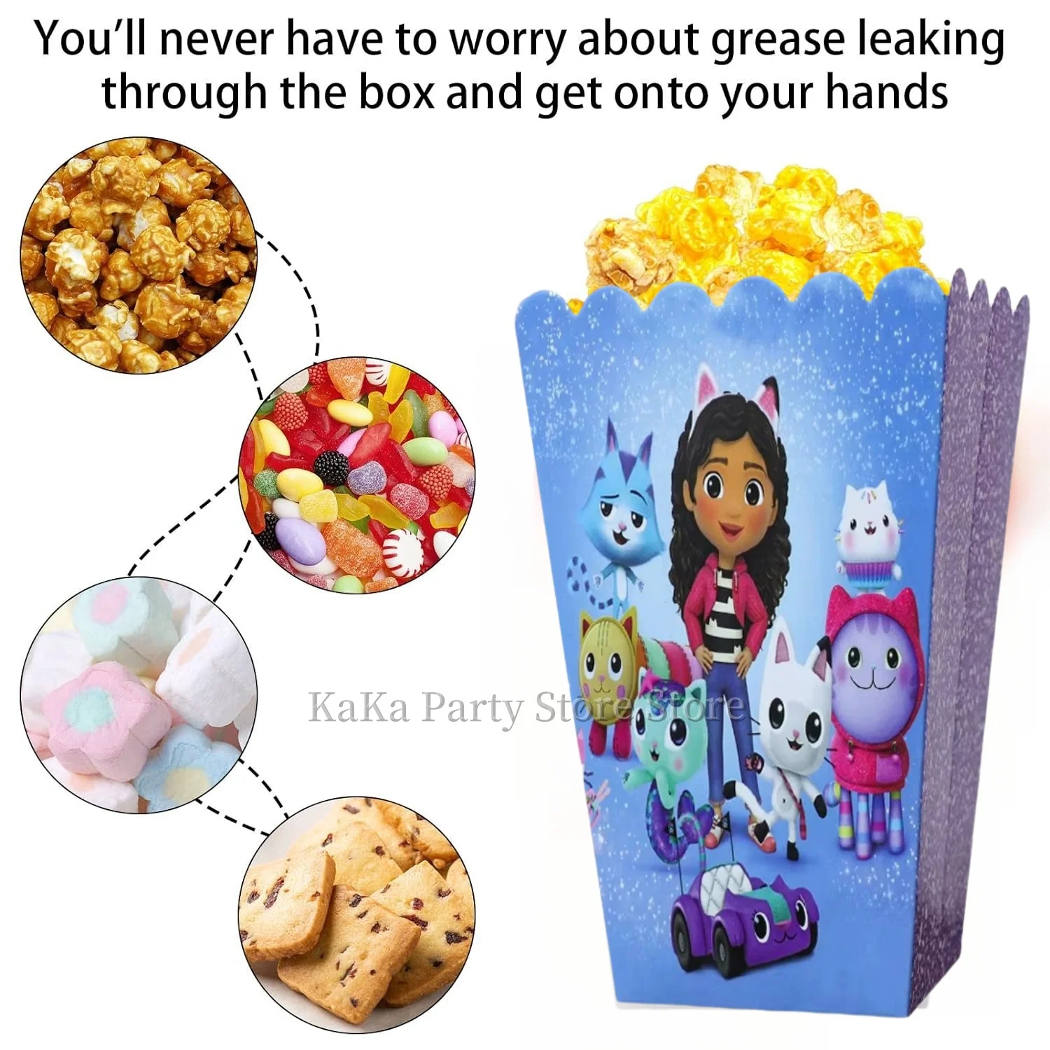 Gabby Dollhouse Scatole di caramelle Decorazioni per feste di compleanno Scatole di popcorn Confezione regalo Biscotti Confezione di cioccolato Bomboniere per bambini Forniture per feste regalo