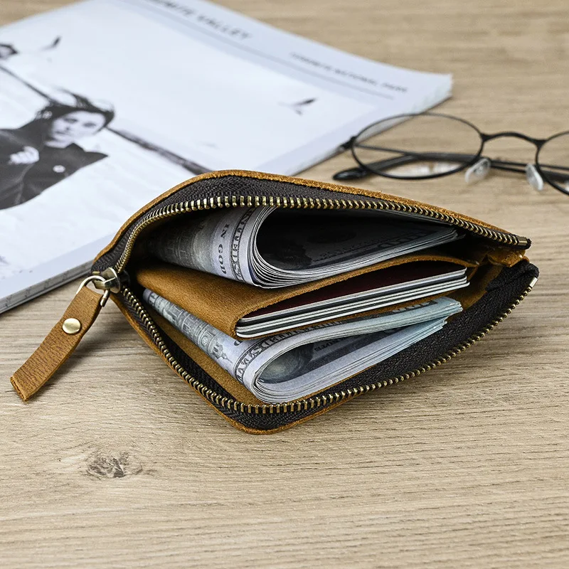 Schlanke Geldbörse aus echtem Leder, kleiner Münzgeldbörse mit Reißverschluss, langlebiges Münzfach aus Leder für Damen und Herren