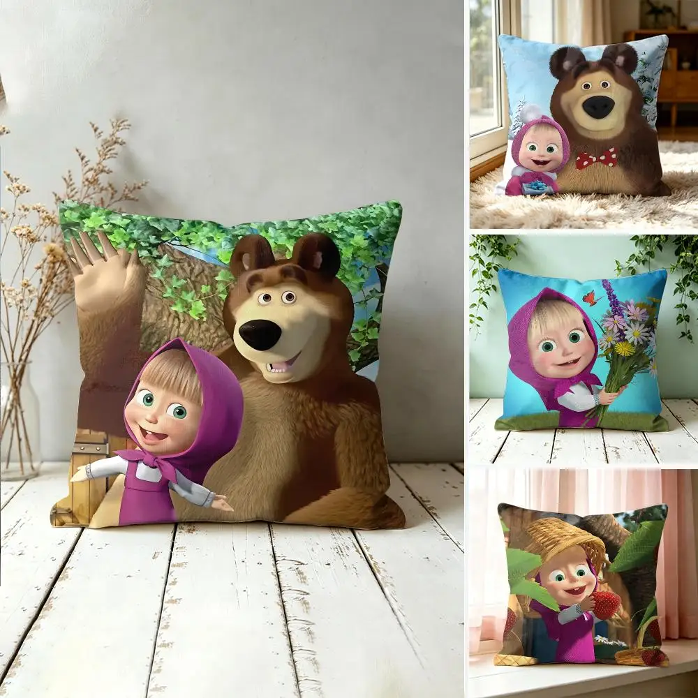 M-Masha And The Bear Cushion Cover Square Decorative Throw Pillow 40x40cm For Sofa Bedroom Living Room Home Decor