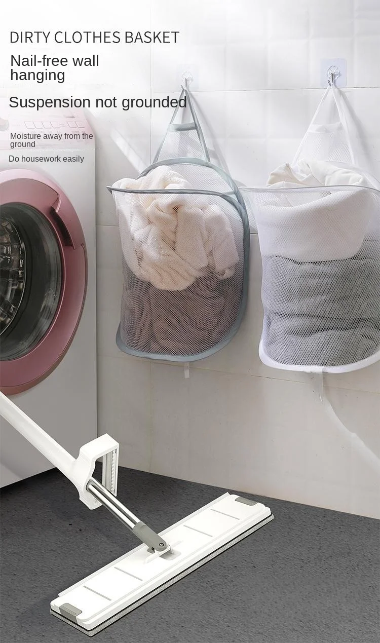 Foldable Storage Laundry Basket Organizer Dirty Clothes Mesh Bag Household Wall-mounted Bathroom Clothes Hanging Baskets Bucket