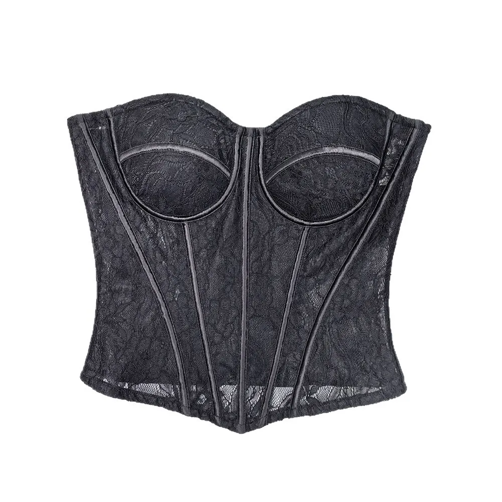 

Embroidered Lace Camisole with Boning, Sexy Mesh Corset Top - Slimming Waist Training Bustier, Breathable Sheer Underwear Women