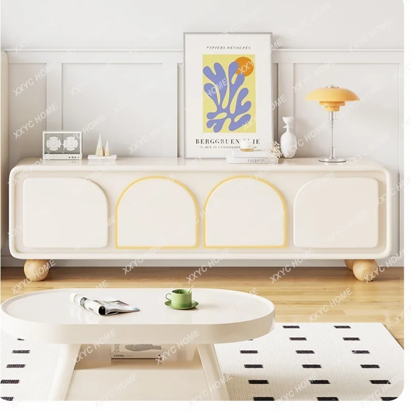 

Household Modern Simple Storage Storage Integrated Log Cream TV Cabinet