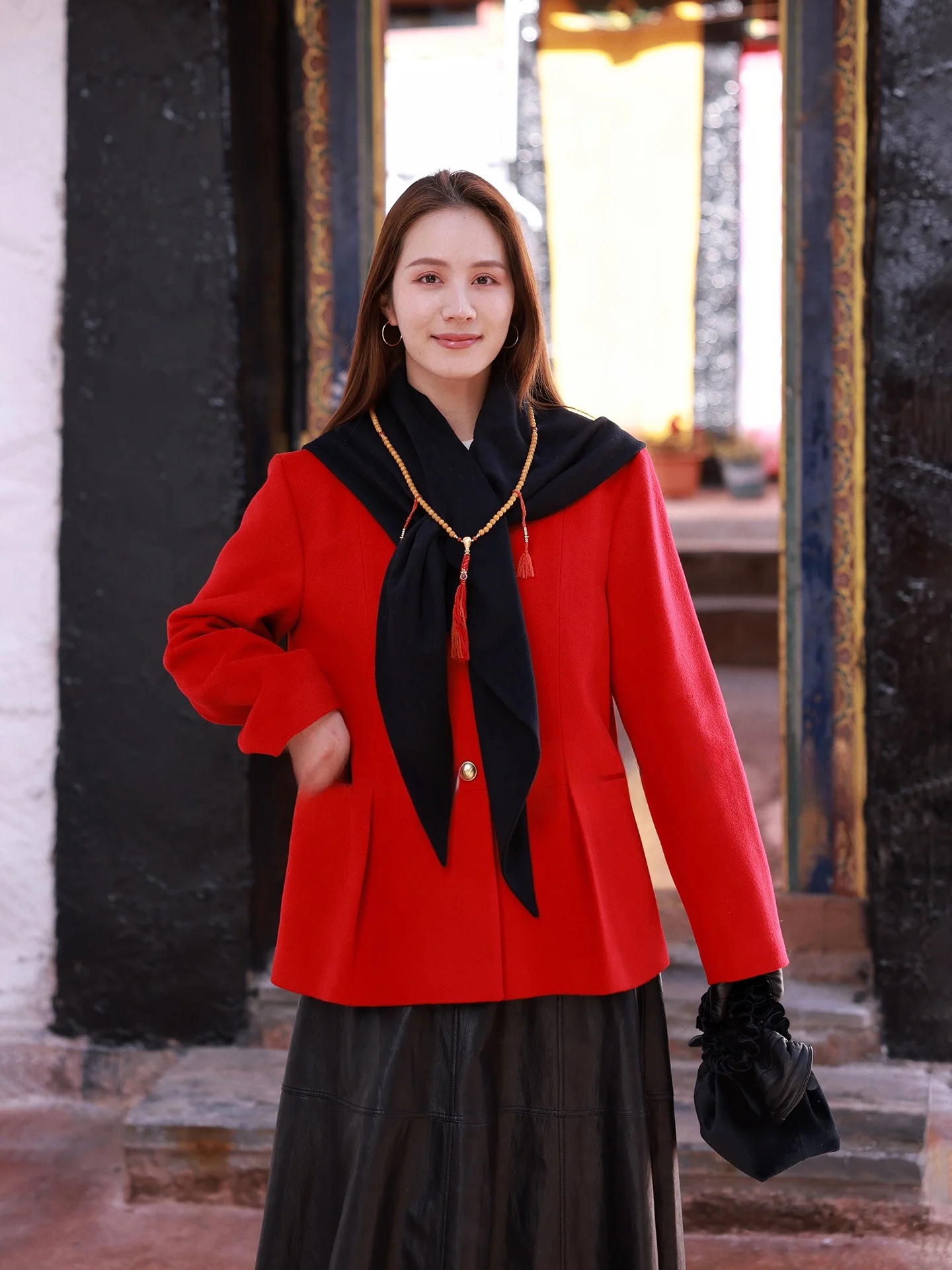 

Винтажное шерстяное пальто WinnieTang в стиле Хепберн с треугольным шарфом-накидкой на плечи для женщин, длинный рукав, из овечьей шерсти...