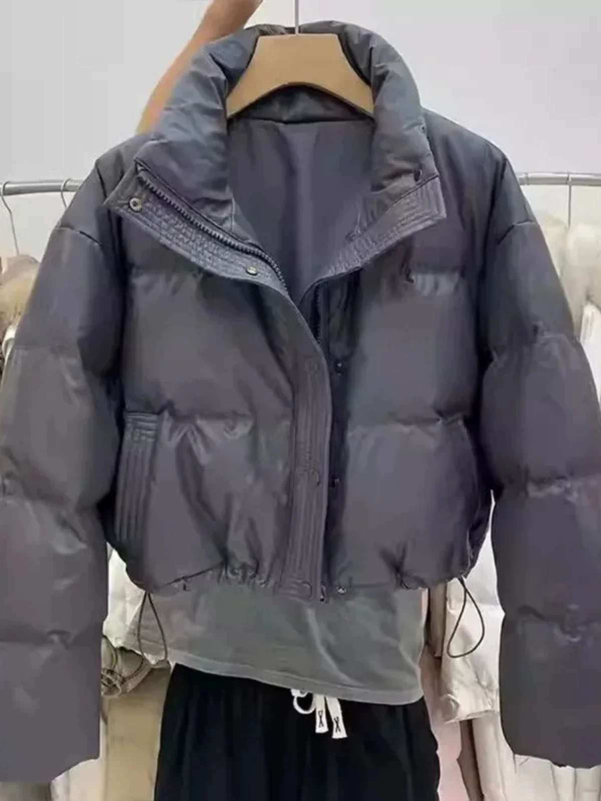 

Korean Faion Winter Cotton Jaet ort Padded Bread Sle Women's Thiened Warm Cotton Coat Loose Fit Zipper Closure
