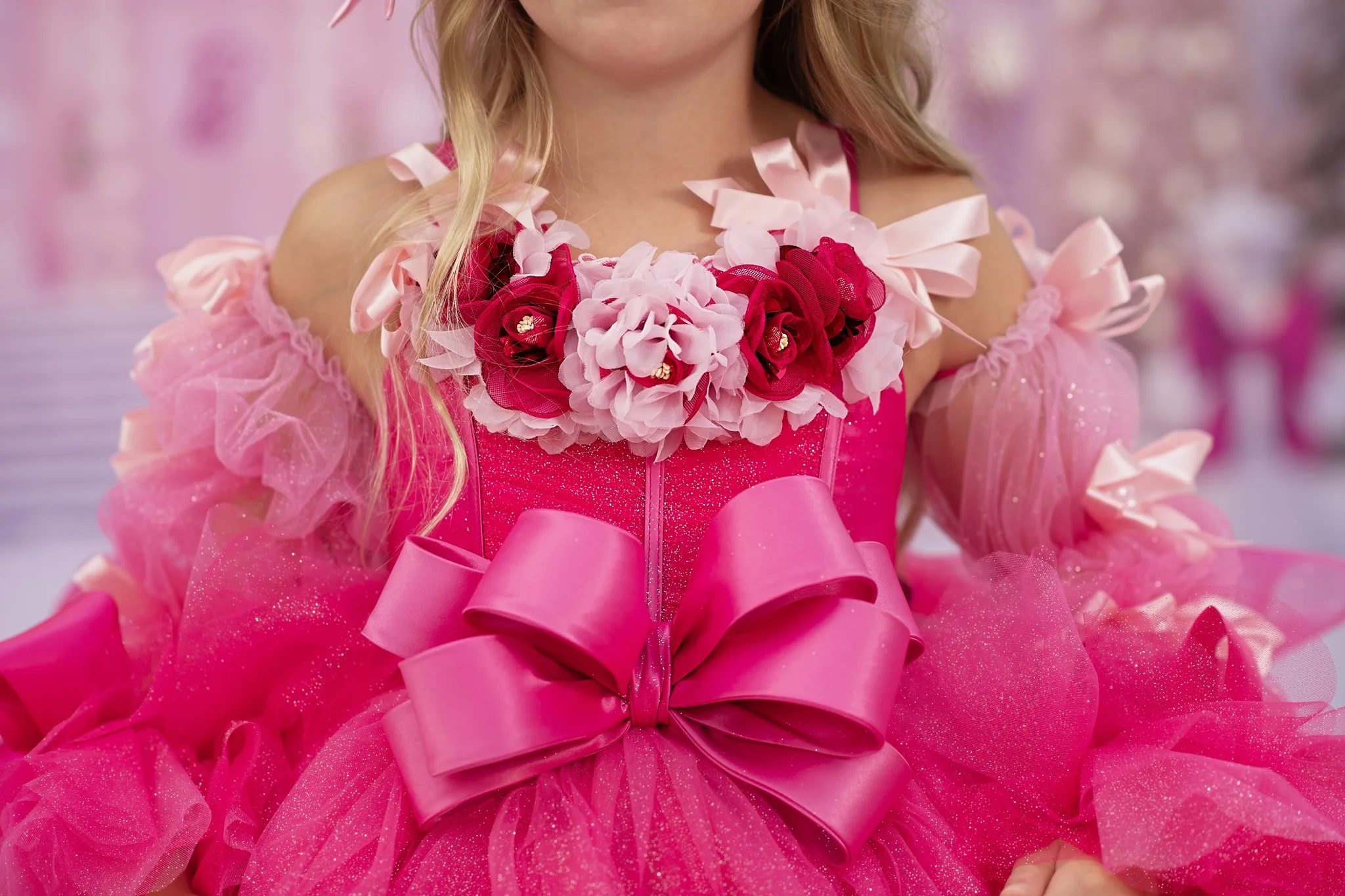 Fuchsia Ruffles Little Girls Prom Dresses Ball Gowns เลื่อมเด็กประกวดชุดดอกไม้เด็กวันเกิดสวม