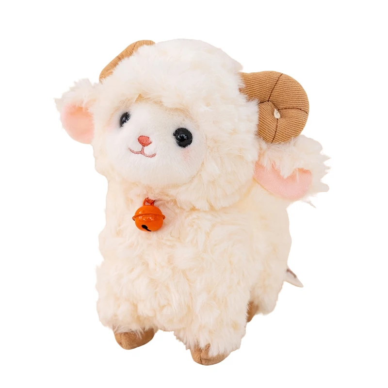 22cm Cute Bell Necklace Sheep Plush Toy Sitting Stuffed Animal Doll Home Ornament Lovely Birthday Gifts