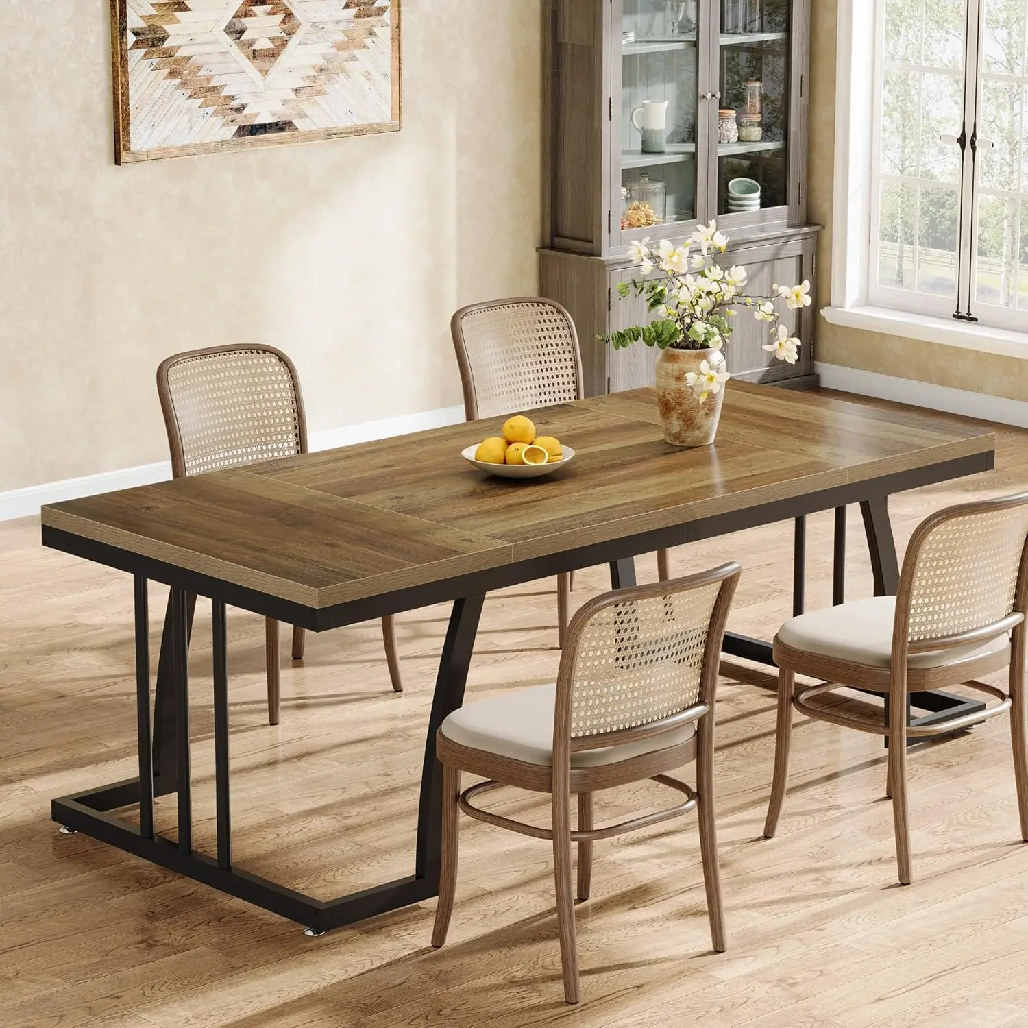 63 Farmhouse Dining Table, Large Kitchen Table for 4-6 People, Rectangular Kitchen & Dining Room Furniture with Thick